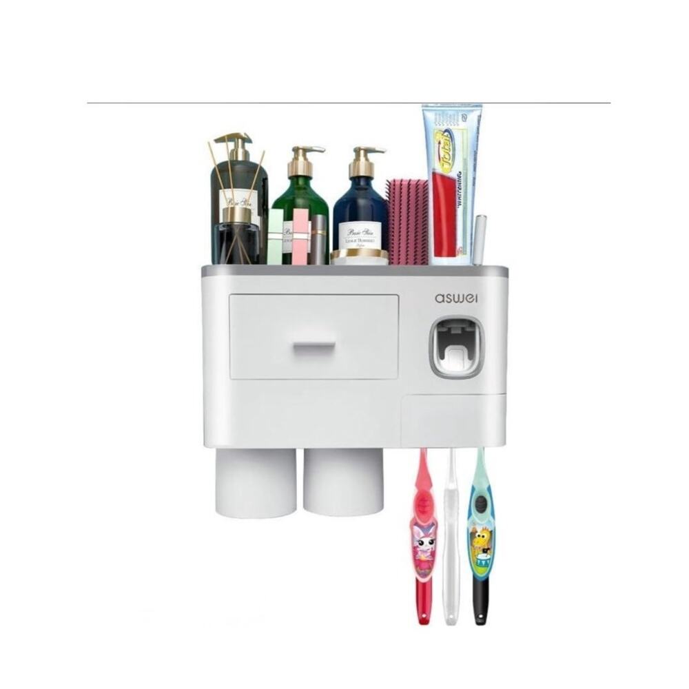 Bathroom Toothbrush Holder Wall Mounted Auto Toothpaste Dispenser